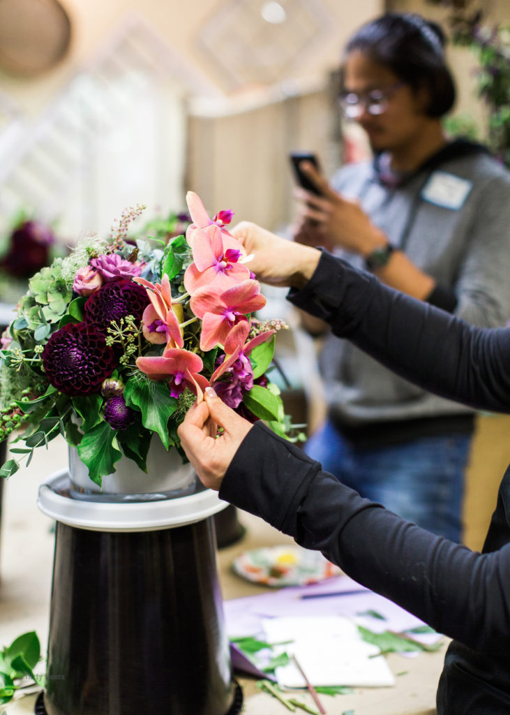 floral design workshop with Alicia Schwede of flirty fleurs, Françoise Weeks, and Miles Johnson of Fiori.
