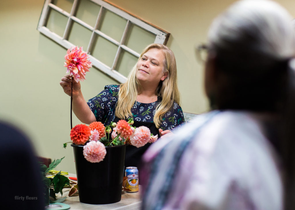 floral design workshop with Alicia Schwede of flirty fleurs, Françoise Weeks, and Miles Johnson of Fiori.