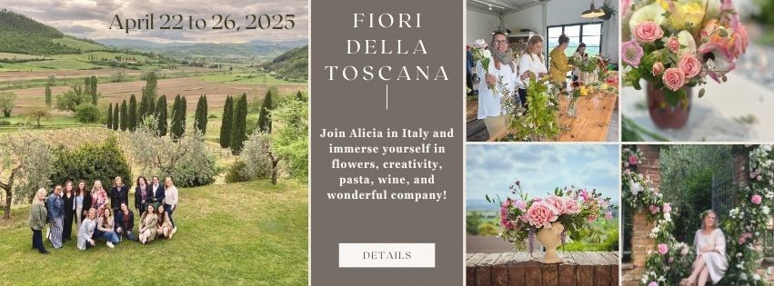 Join Alicia Schwede for a floral design retreat in Tuscany, Italy. Immerse yourself in flower arranging workshop in Italy.