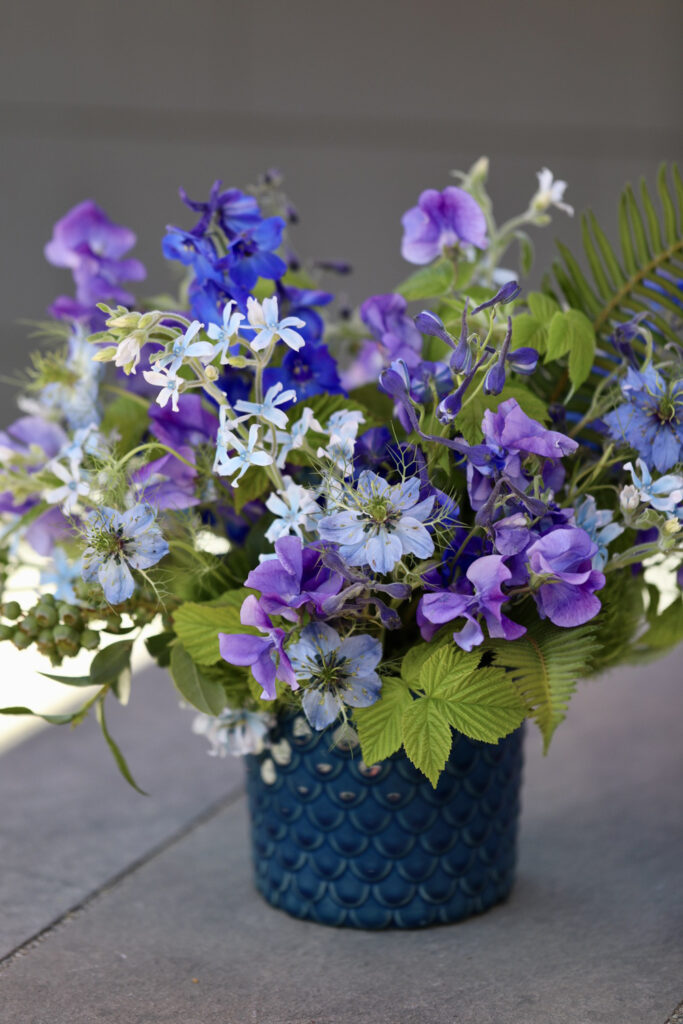 Floral Design Class in Snohomish Washington Bellevue Kirkland Seattle Bellingham - learn how to arrange blue lavender and green flowers