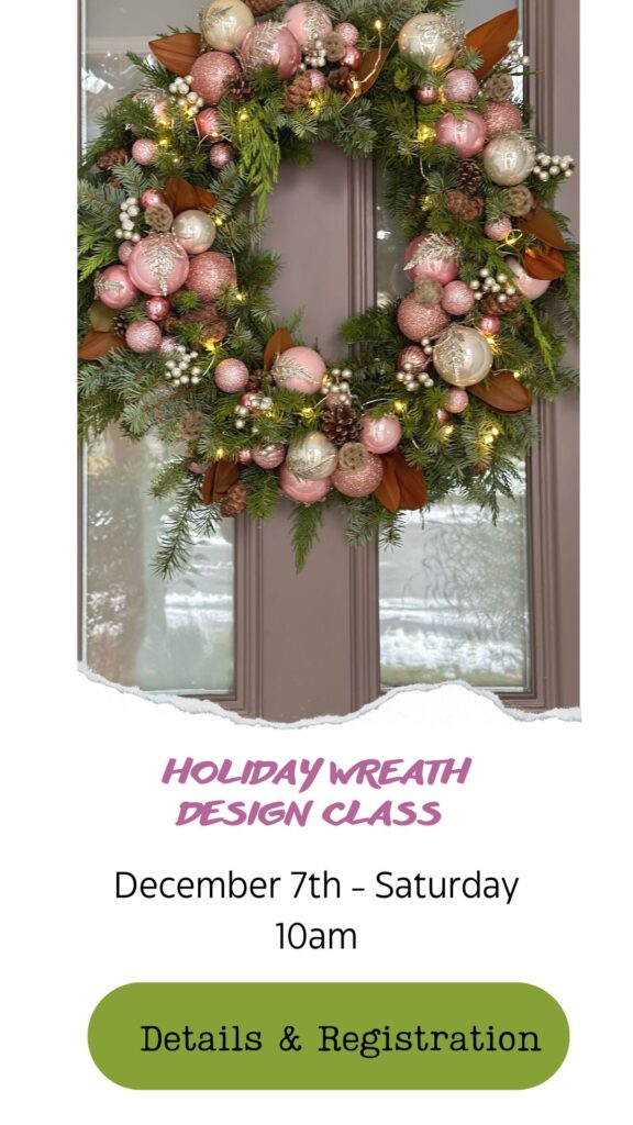 Holiday Christmas wreath designing class in Snohomish Washington Join us for a holiday wreath workshop