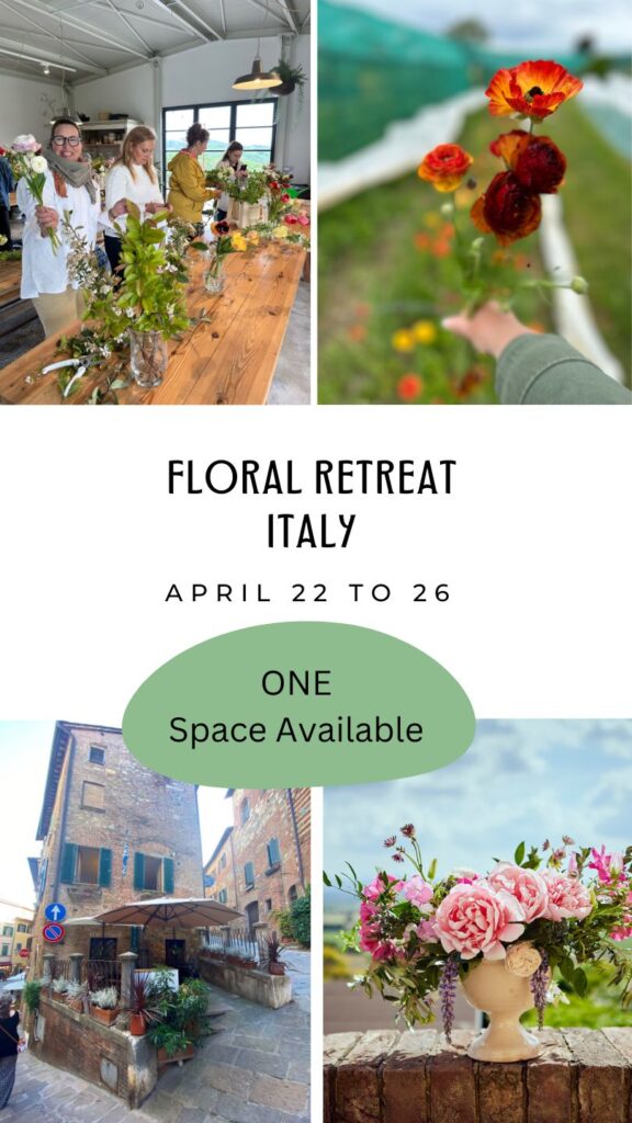 flower arranging workshop in Tuscany Italy with Alicia Schwede of Flirty Fleurs