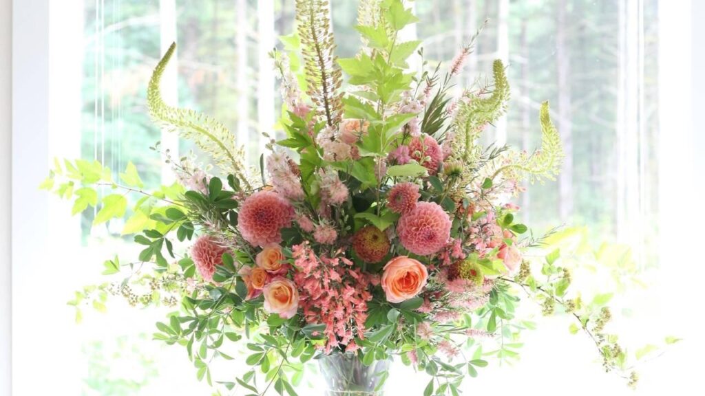 Learn how to arrange a large floral arrangement in an online floral design class