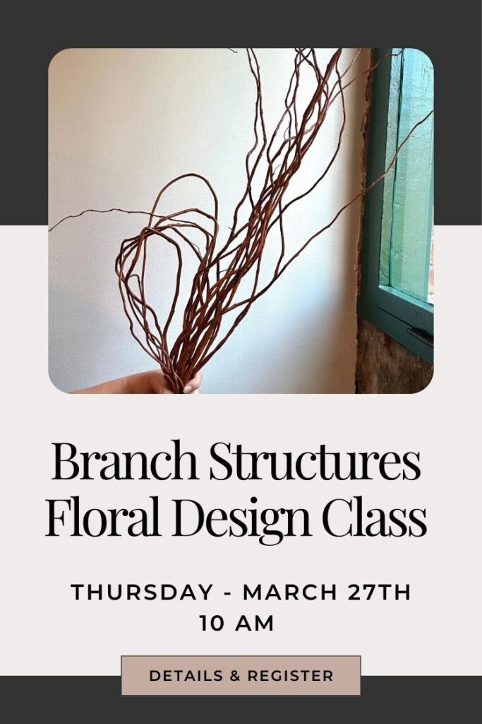 flower arranging with curly willow as armature structures, advanced floral design class