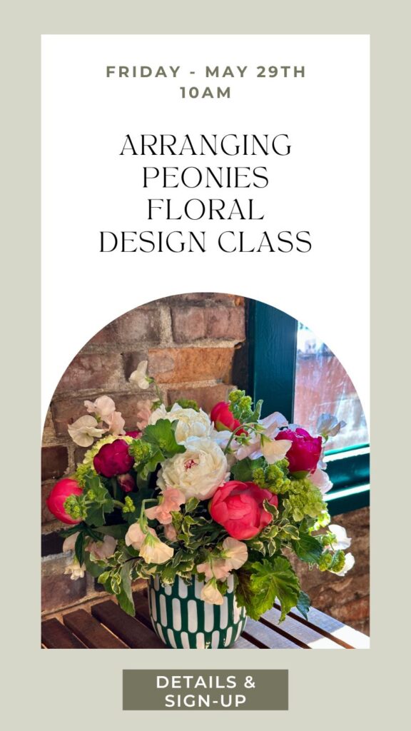 floral design class arranging peonies at fleurs creative