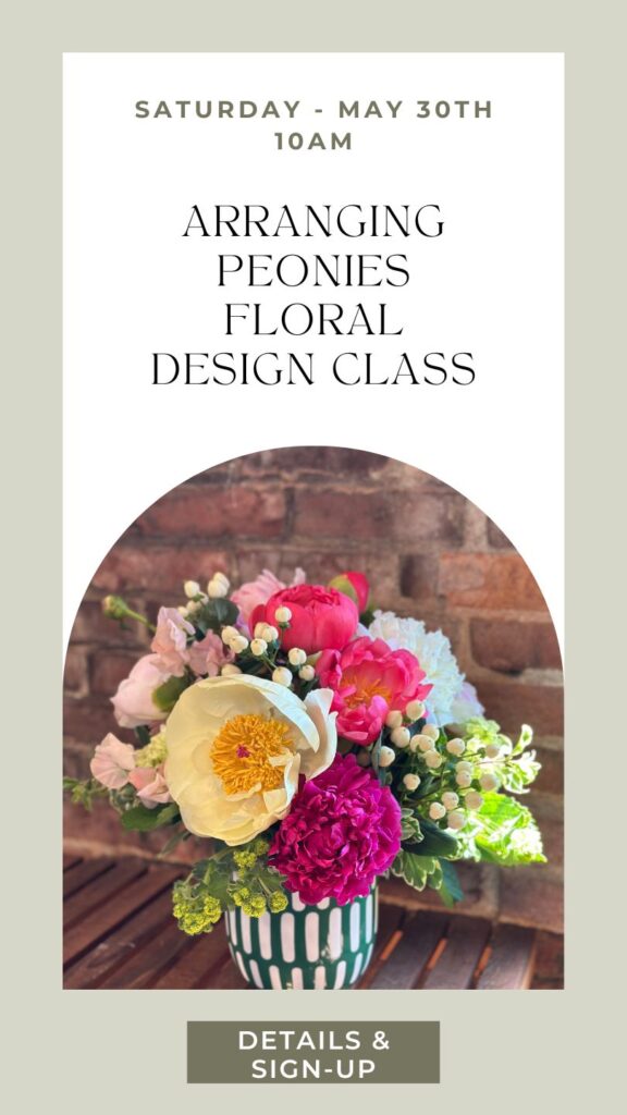 beginner flower arranging class with peony flowers Fleurs Creative Washington