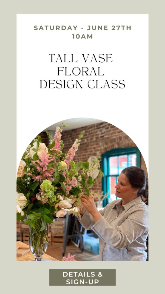 learn how to arrange a large sized floral arrangement at a hands-on class in Snohomish Washington at Fleurs Creative