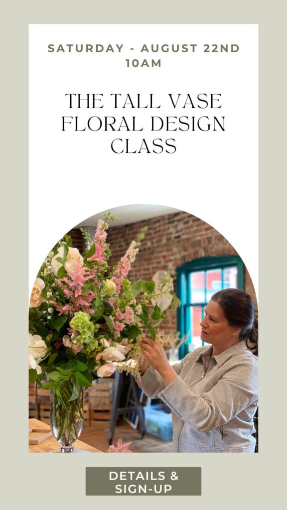 Learn how to design flowers into a large arrangement at a class at Fleurs Creative