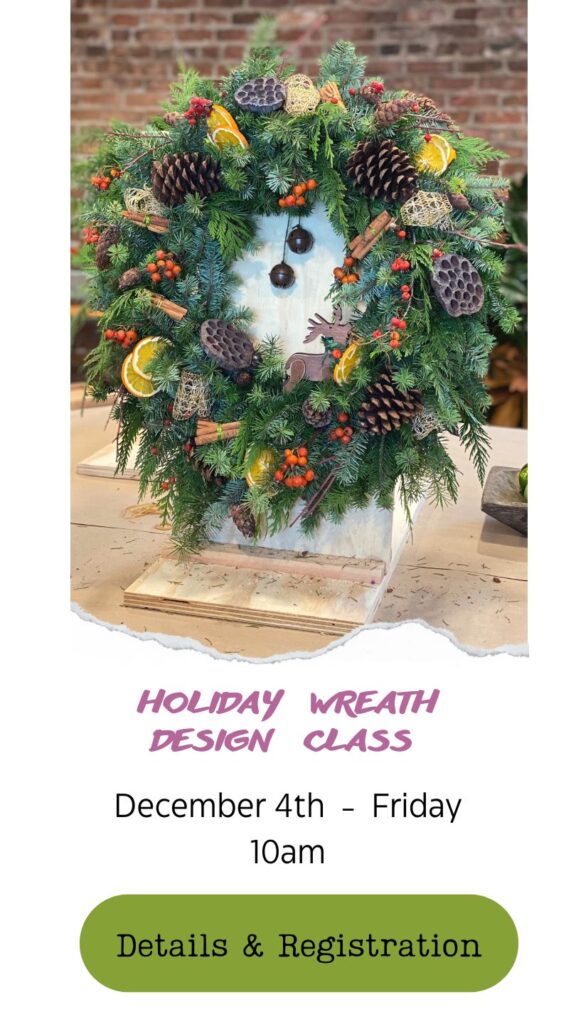 Holiday Christmas wreaths hands-on class, join us in December for a wreath workshop in Snohomish Washington