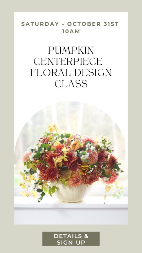 Autumn pumpkin floral design class in-person Snohomish Washington Fleurs Creative